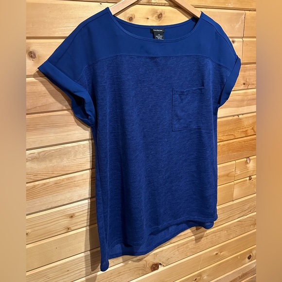 Calvin Klein Jeans Cuffed Short Sleeve Shirt w/ Pocket in Royal Blue Large - Picture 4 of 9